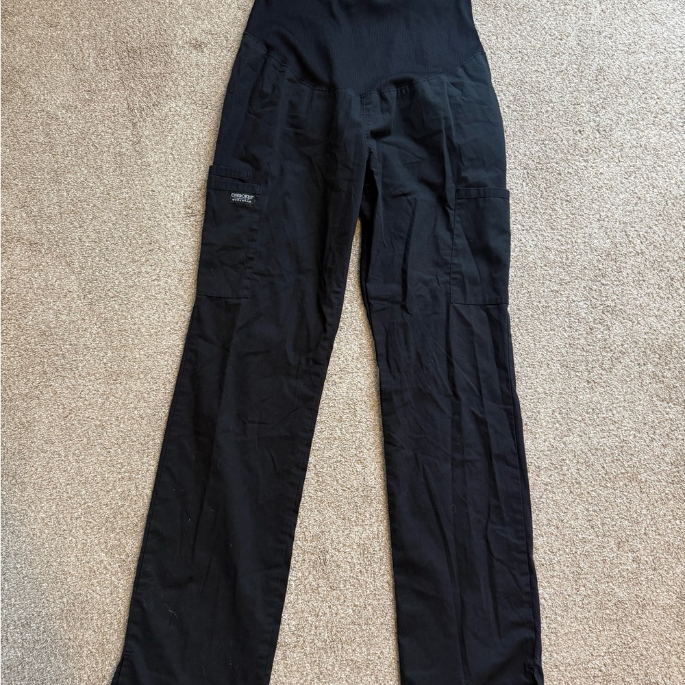 Cherokee women’s black maternity scrub pants size small tall